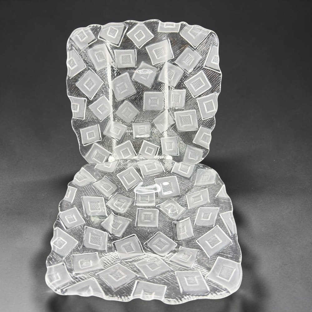 Mikasa Square Frosted‎ Geometric Glass Plates Textured Clear Dishes 7inch set 2